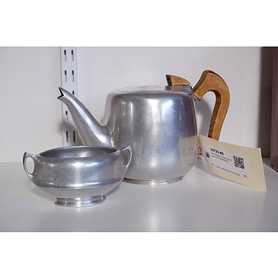 Mid Century Picquot Ware Teapot and Sugar Bowl