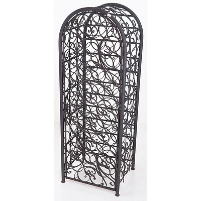 Vintage Wrought Iron 45 Bottle Wine Cage with Door