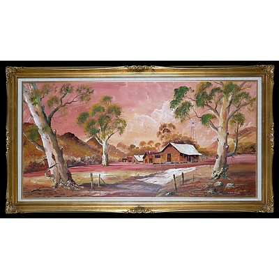 K. Spencer, Untitled (Landscape with Cottages), Oil on Canvasboard
