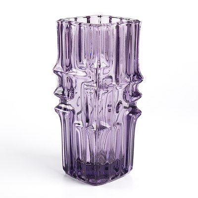 Retro Purple Moulded Glass Vase by Vladislav Urban for Risico Glasswork Sklo Union, Circa 1967