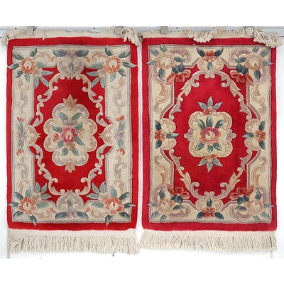 Pair Chinese Hand Knotted Sculpted Thick Wool Pile Rugs