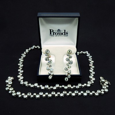 Prouds Sterling Silver and CZ Necklace with Matching Bracelet and Earrings