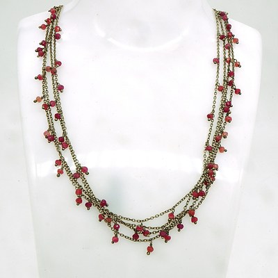 Antique Double Silver Chain with Ruby Drops