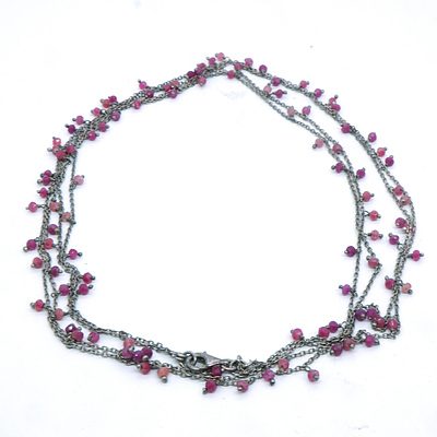 Antique Double Silver Chain with Ruby Drops