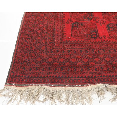 Classic Persian Tukoman Madder Red Hand Knotted Wool Carpet with Elephants Gul Design