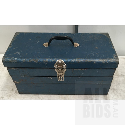 Vintage And Cantilever Metal Tool Boxes With Tools - Lot Of Three
