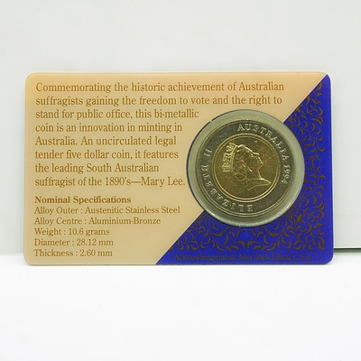 1994 RAM $5 Coin Australian Uncirculated Five Dollar Coin Women of South Australia Commemorative