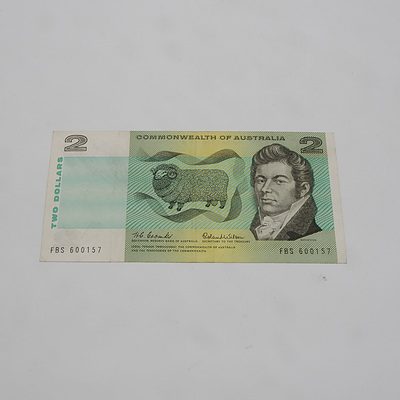 $2 1966 Coombs Wilson Australian Two Dollar Banknote R81 FBS600157
