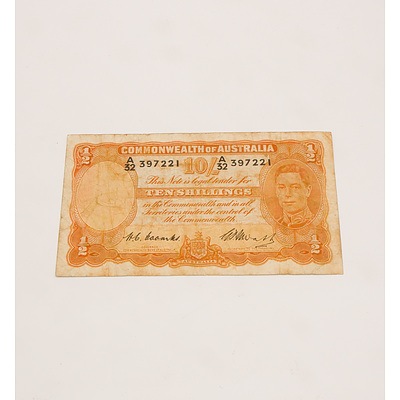 10/- 1949 Coombs Watt Australian Ten Shilling Banknote R14 A32397221