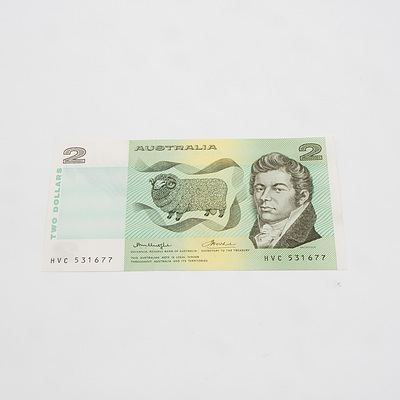 $2 1976 Knight Wheeler Australian Two Dollar Banknote R86c HVC531677