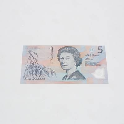 $5 1992 Fraser Evans Australian Five Dollar Banknote R214F AA94002739
