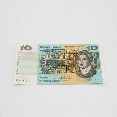 $10 1968 Phillips Randall Australian Ten Dollar Banknote R303 SSA531332