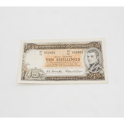 10/- 1961 Coombs Wilson Australian Ten Shilling Banknote R17 AH56352801