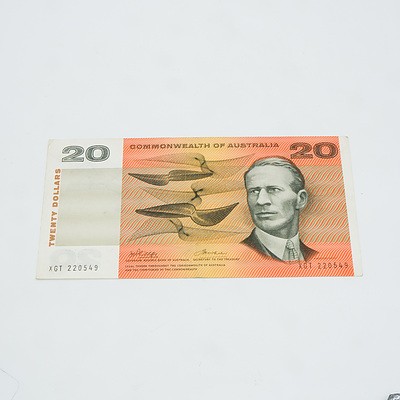 $20 1972 Phillips Wheeler Australian Twenty Dollar Banknote R404 XGT220549