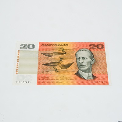 $20 1974 Phillips Wheeler Australian Twenty Dollar Banknote R405 XHR767439