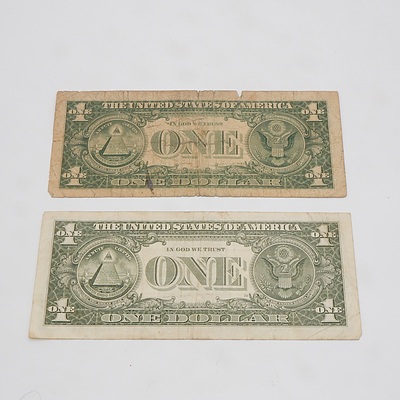 2 X $1 USA One Dollar Banknotes B33347673D and L83534015A gF and VG Condition