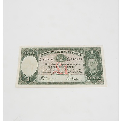 £1 1938 Sheehan McFarlane Australian One Pound Banknote R29 O93870167