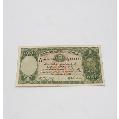 £1 1942 Armitage McFarlane Australian One Pound Banknote R30a K33050138