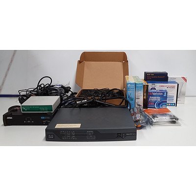 Bulk Lot of Assorted IT Equipment - PCIe Adapters, Writable Disks & Networking Appliances
