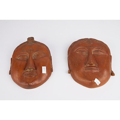 Two Vintage Indian Carved Teak Masks
