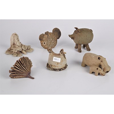 Six Hand Crafted Studio Pottery Animal Ornaments