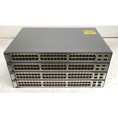 Cisco Catalyst (WS-C3750-48PS-S) 3750 Series PoE-48 48-Port Fast Ethernet Switches - Lot of Four
