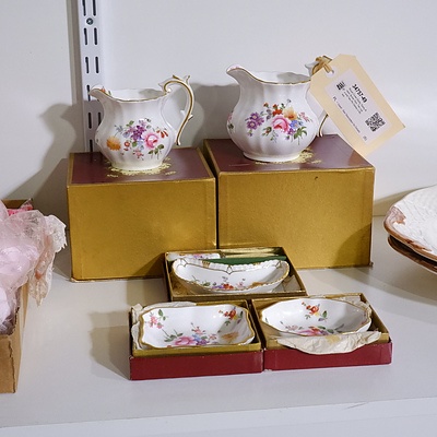 Royal Crown Derby 'Derby Roses' Butter Dish, Two Jugs and Two Pin Dishes in Boxes