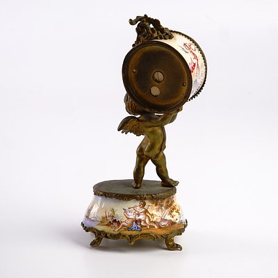 Antique Miniature Legend Enamel and Bronze Boudoir Clock
