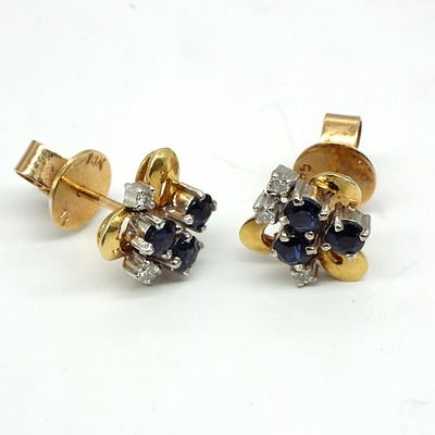 14ct Yellow Gold Diamond and Sapphire Stud Earrings