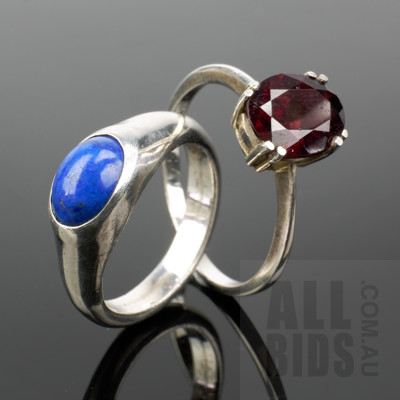 Sterling Silver Ring with Lapis Lazuli, 4.7g and Silver Ring with Garnet, 2.6g
