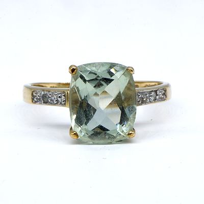 9ct Yellow Gold Ring with Lemon Citrine and Two Single Cut Diamonds, 1.9g