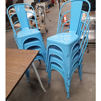 Lot of 4 Cafe Tables and 8 Retro Metal Cafe Chairs