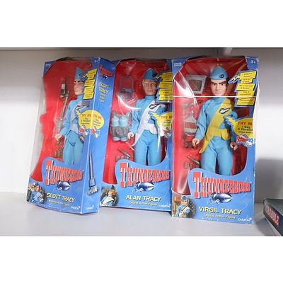 Three Boxed 1999 Thunderbirds talking Action Figures by Carlton - Virgil, Scott Tracey and Alan Tracey
