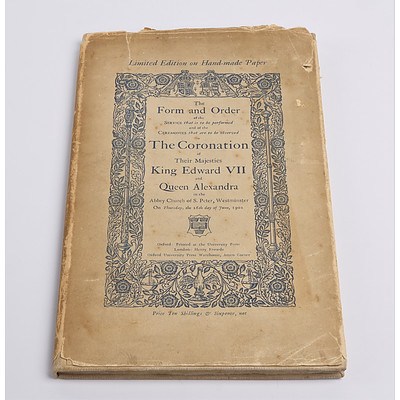 Tjhe Form and Order of the Corronation of King Edward VII and Queen Alexandra, Henry Frowde, Oxford University Press, London, 1902, Number 371 of 500 Copies with Handmade Paper