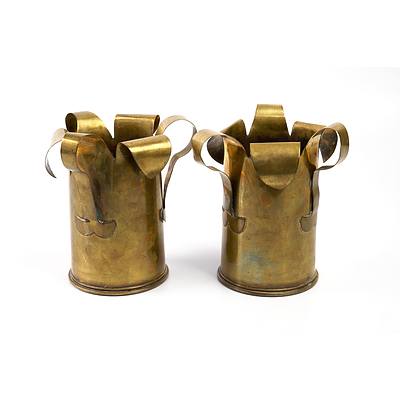 Pair of WWI Trench Art Fluted Artillery Shell Vases