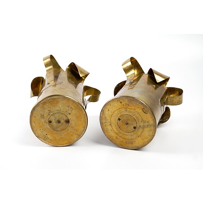 Pair of WWI Trench Art Fluted Artillery Shell Vases