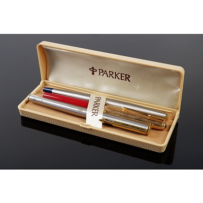 Two Vintage Parker Fountain Pens and a Ball Point Pen