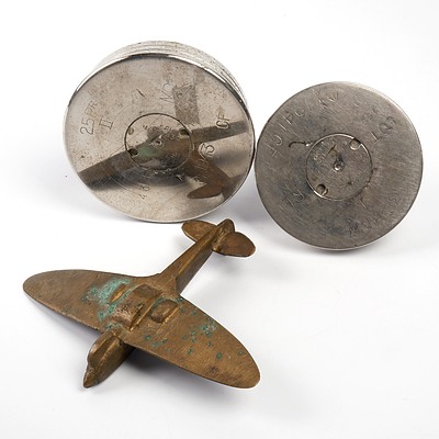 WW II Trench Art Plane on Stand Marked 1943 and a Spare Stand Marked 1941