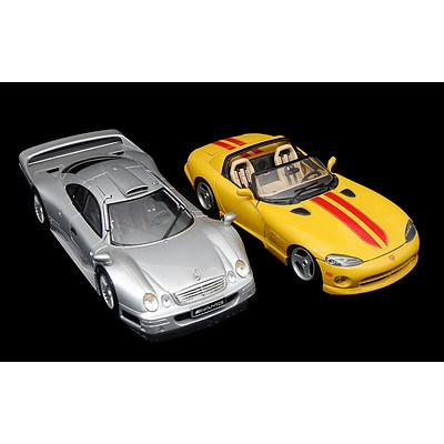 Two 1:18 Scale Diecast Models - Mercedes and Dodge Viper (2)