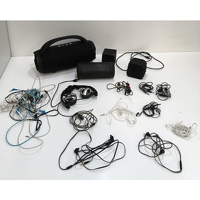 Assorted Headphones, Speakers and Charging Equipment