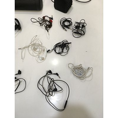 Assorted Headphones, Speakers and Charging Equipment