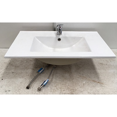 Bathroom Sink With Attached Faucet and Flex Hose
