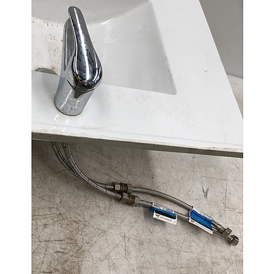 Bathroom Sink With Attached Faucet and Flex Hose