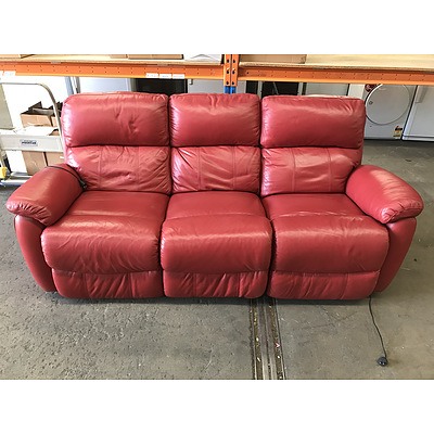 Red Leather Three Seat Electric Reclining Lounge