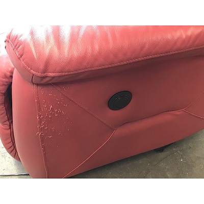 Red Leather Three Seat Electric Reclining Lounge