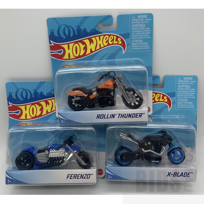 Three Hot Wheels Model Motorbikes - New in Original Packs