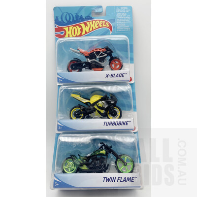 Three Hot Wheels Model Motorbikes - New in Original Packs