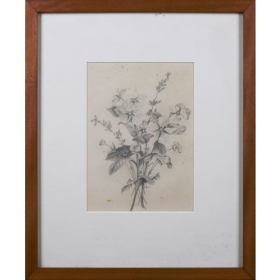 Two Framed Pencil Sketches of Fruit and Flowers, each 22 x 15 cm (2)