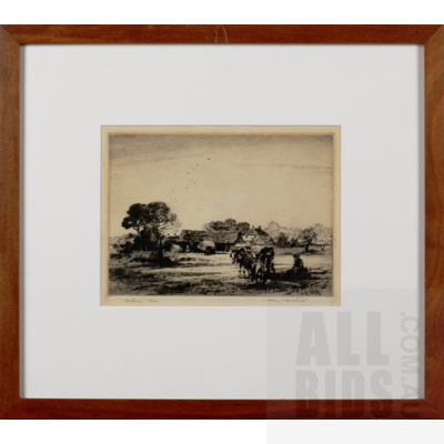 E. Howard, Downham, Essex, Etching, 14 x 20 cm Together with a Watercolour Landscape Scene