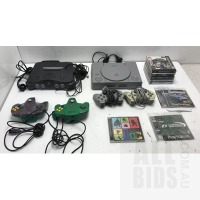 Nintendo 64 and Playstation Consoles With Accessories